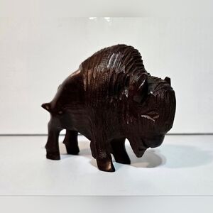 Hand Carved Ironwood American Buffalo Figurine 4.5" Vintage Wood Home Decor